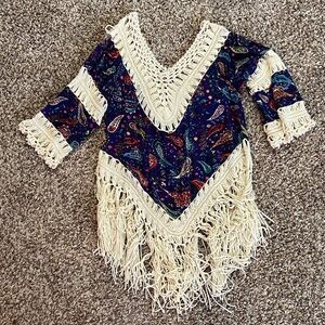 Love J Navy and Cream Fringe Top